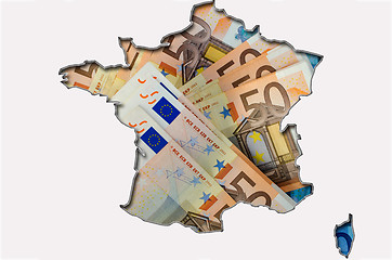 Image showing Outline map of France with euro banknotes in background 