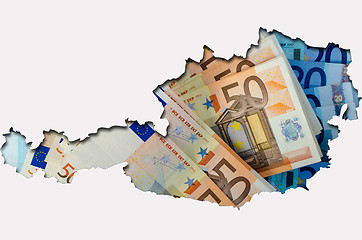 Image showing Outline map of Austria with euro banknotes in background 