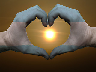 Image showing Heart and love gesture by hands colored in argentina flag during