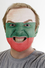 Image showing Face of crazy angry man painted in colors of bulgaria flag