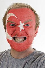 Image showing Face of crazy angry man painted in colors of Turkey flag