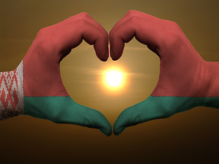 Image showing Heart and love gesture by hands colored in belarus flag during b