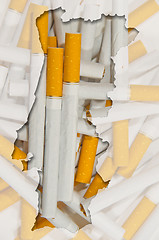 Image showing Outline map of Portugal with transparent cigarettes in backgroun