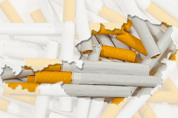 Image showing Outline map of Austria with transparent cigarettes in background