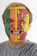 Image showing Face of crazy angry man painted in colors of Sri Lanka flag