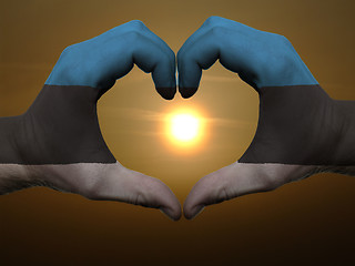 Image showing Heart and love gesture by hands colored in estonia flag during b