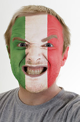 Image showing Face of crazy angry man painted in colors of italy flag
