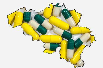 Image showing Outline map of Belgium with pills in background