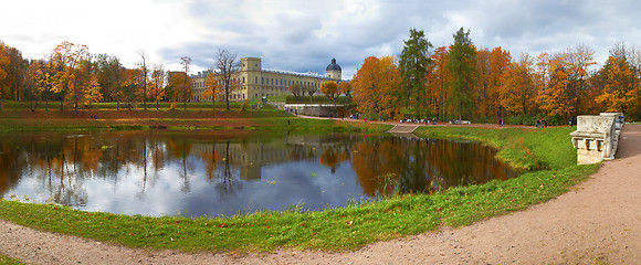 Image showing Autumn Gatchina Palace and pond. St.Petersburg