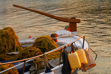 Image showing Fishing boat detail at sunset