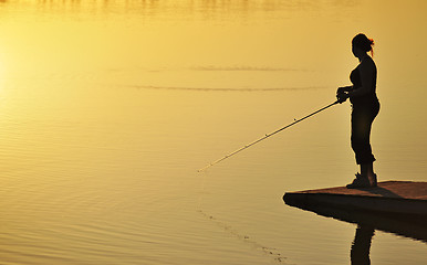 Image showing Fishing at sunset