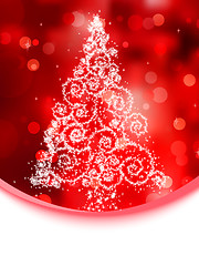 Image showing Christmas tree illustration on red bokeh. EPS 8