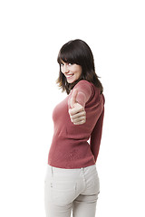 Image showing Beautiful woman with thumbs up