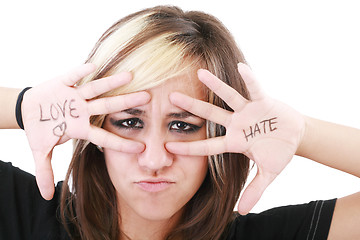 Image showing Angry girl, punk teenager girl with blonde and brown hair 