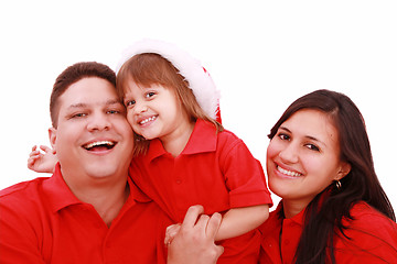 Image showing Happiness family in christmas hat isolated on white 