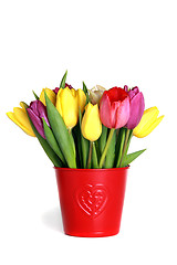 Image showing Bouquet of colorful tulips.