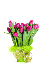 Image showing Bouquet of beautiful tulips isolated on white background.