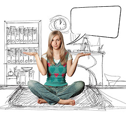 Image showing woman in lotus pose with speech bubble