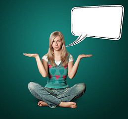 Image showing woman in lotus pose with speech bubble
