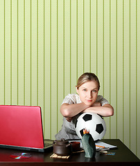 Image showing businesswoman watching soccer competitions
