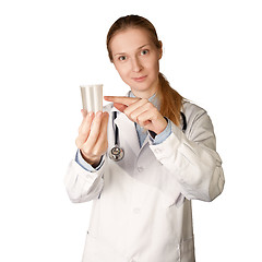 Image showing doctor woman with cup for analysis