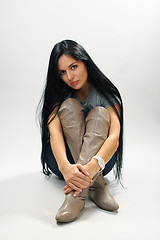 Image showing Young beautiful woman with long black hair. 