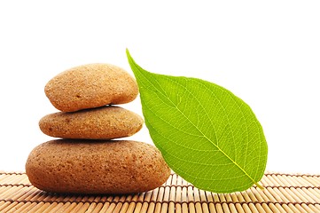 Image showing zen stone with leaf