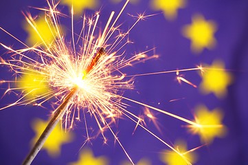 Image showing euro union flag and sparkler