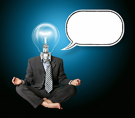 Image showing businessman in lotus pose and lamp-head with thought bubble