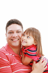 Image showing Portrait of father and daughter smiling, isolated on white