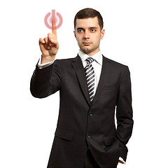 Image showing businessman push the button