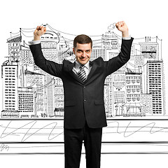 Image showing businessman with hands up