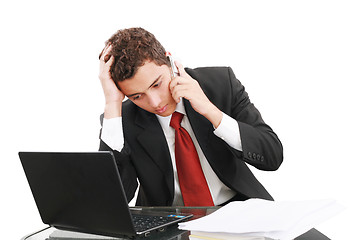 Image showing worried businessman on the phone, unhappy businessman