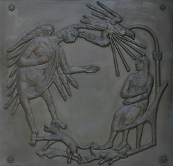 Image showing Illustrations of stories from the Bible on doors Basilica of the Annunciation in Nazareth