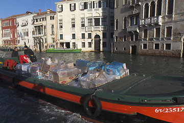 Image showing Barge with goods in Venice