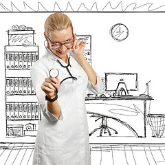 Image showing young doctor woman with stethoscope