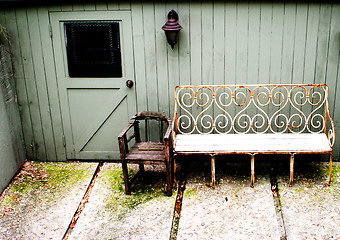 Image showing Antique furniture in outdoor garden