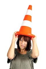 Image showing girl with traffic cones