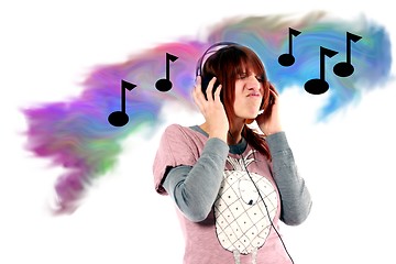 Image showing girl hearing music