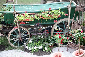 Image showing old wooden cart with flowers