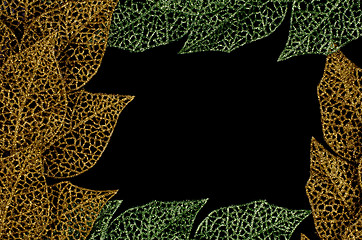 Image showing Green and golden leaf frame