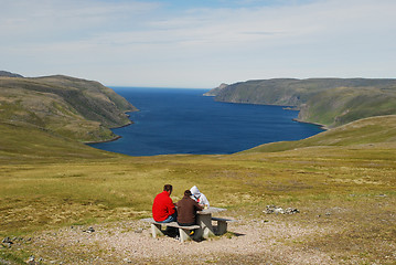 Image showing Picnic in tundra of Mageroya Island