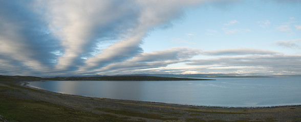 Image showing Wild lanscape of Finnmark see cost of Kafiord