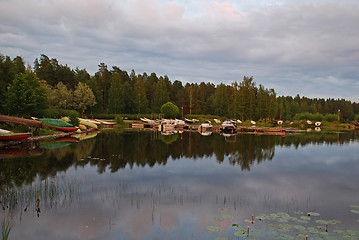 Image showing Midnight colours of Hankasalmi boat station at lake Kuuhankavesi
