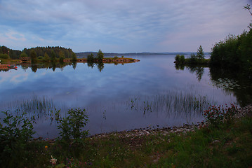 Image showing Midnight colours of  lake Kuuhankavesi at Hankasalmi village in 