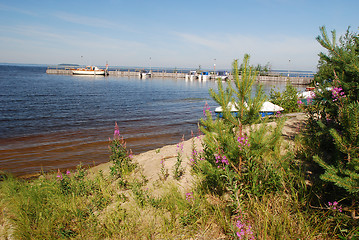 Image showing Sandy beach and boat station in Manamansalo island, Finland