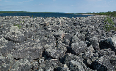 Image showing Wild rocky lanscape along Utsjoki river in Lapland