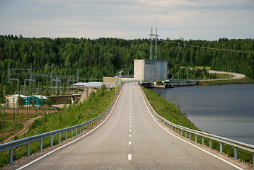 Image showing Road via Vanttauskoski hydroelectric plant in northen Finland