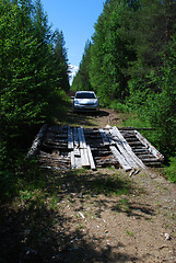 Image showing  Old bridge in lost road of Northern Ostrobothnia forests