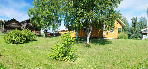 Image showing Old and norden houses in  Melalahti village